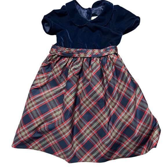 Gymboree Girls Size 8 Velvet & Plaid Holiday Dress Navy/Red - Picture 3 of 7